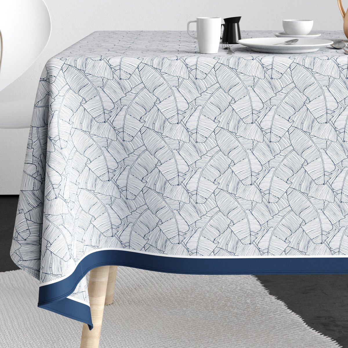 Nappe rectangulaire anti tache Coton Planta Bleu bleu, EDEN