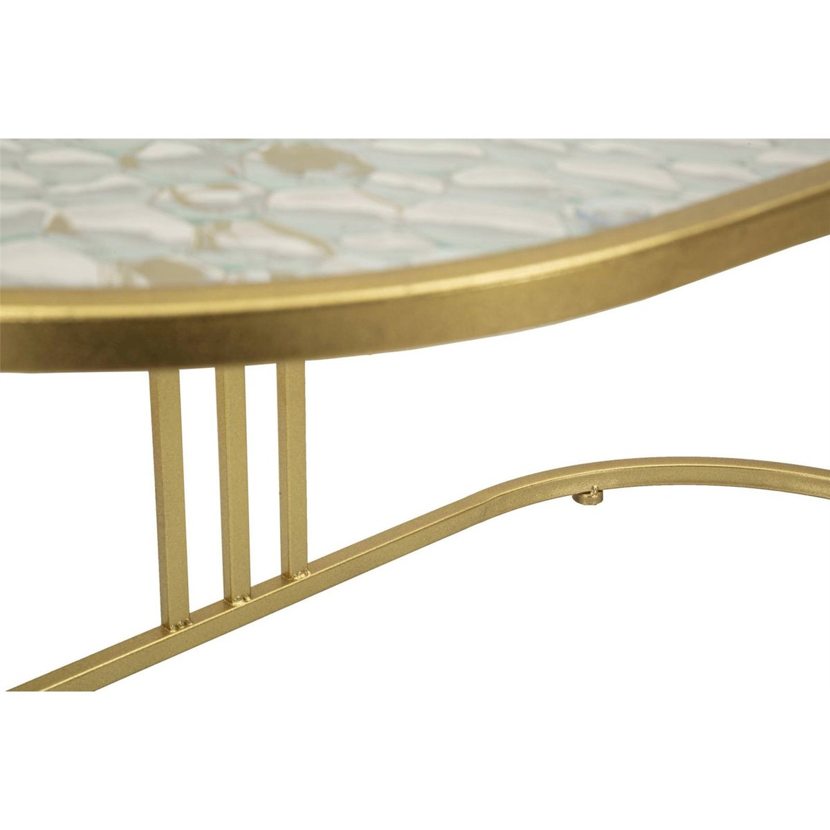 Table basse ovale en verre et fer GLAM doré, RECOLLECTION