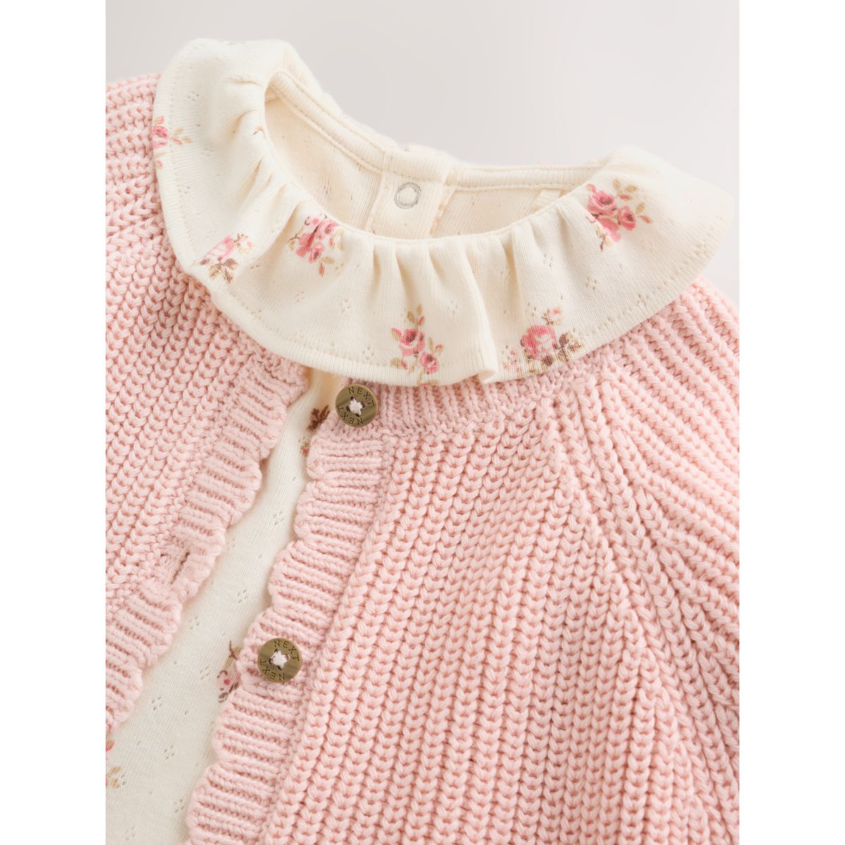 Cardigan bébé, ensemble 3 pièces body fleuri blanc, legging avec maille rose, NEXT