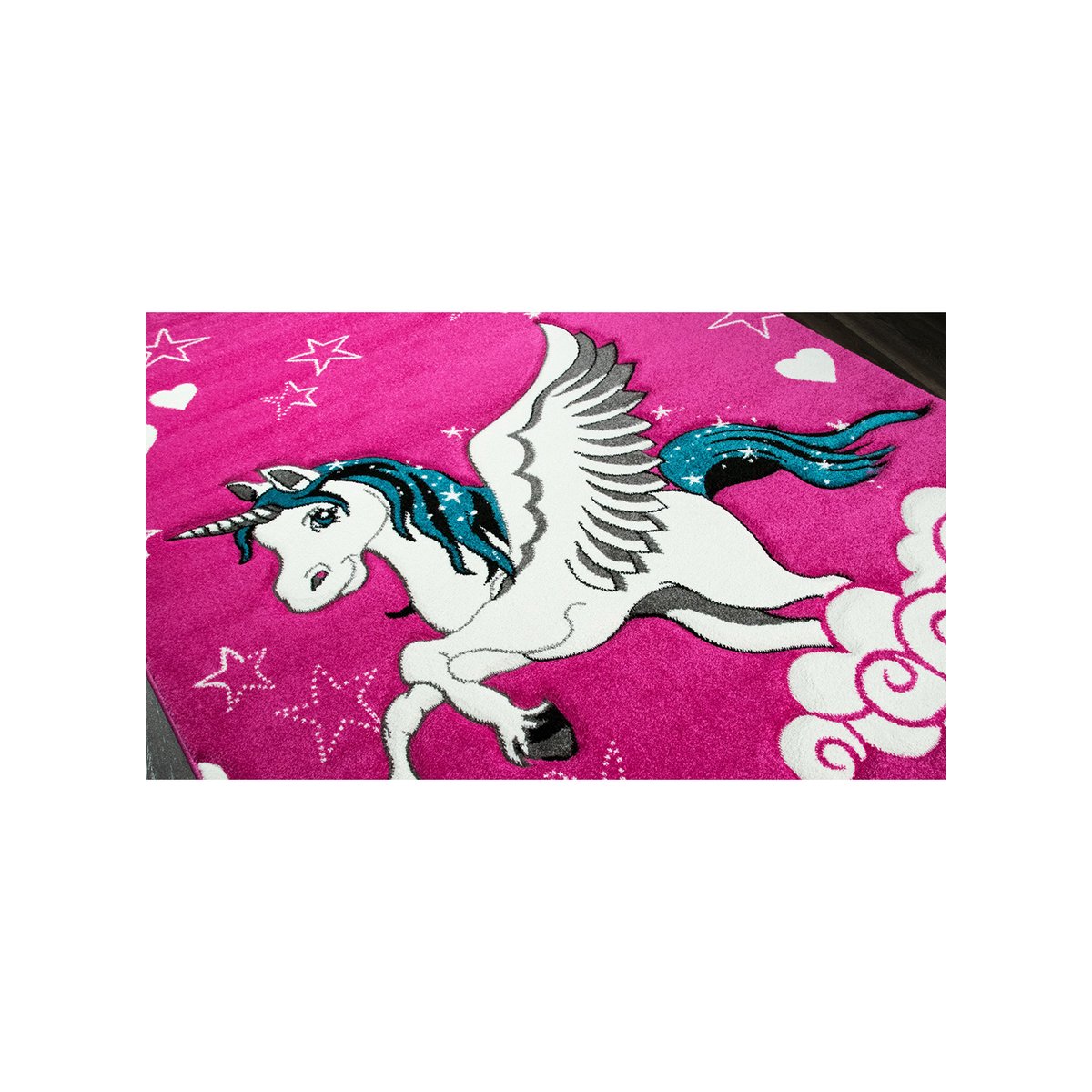 Tapis enfant tissé LYN8 LICORNE A fuchsia, UN AMOUR DE TAPIS
