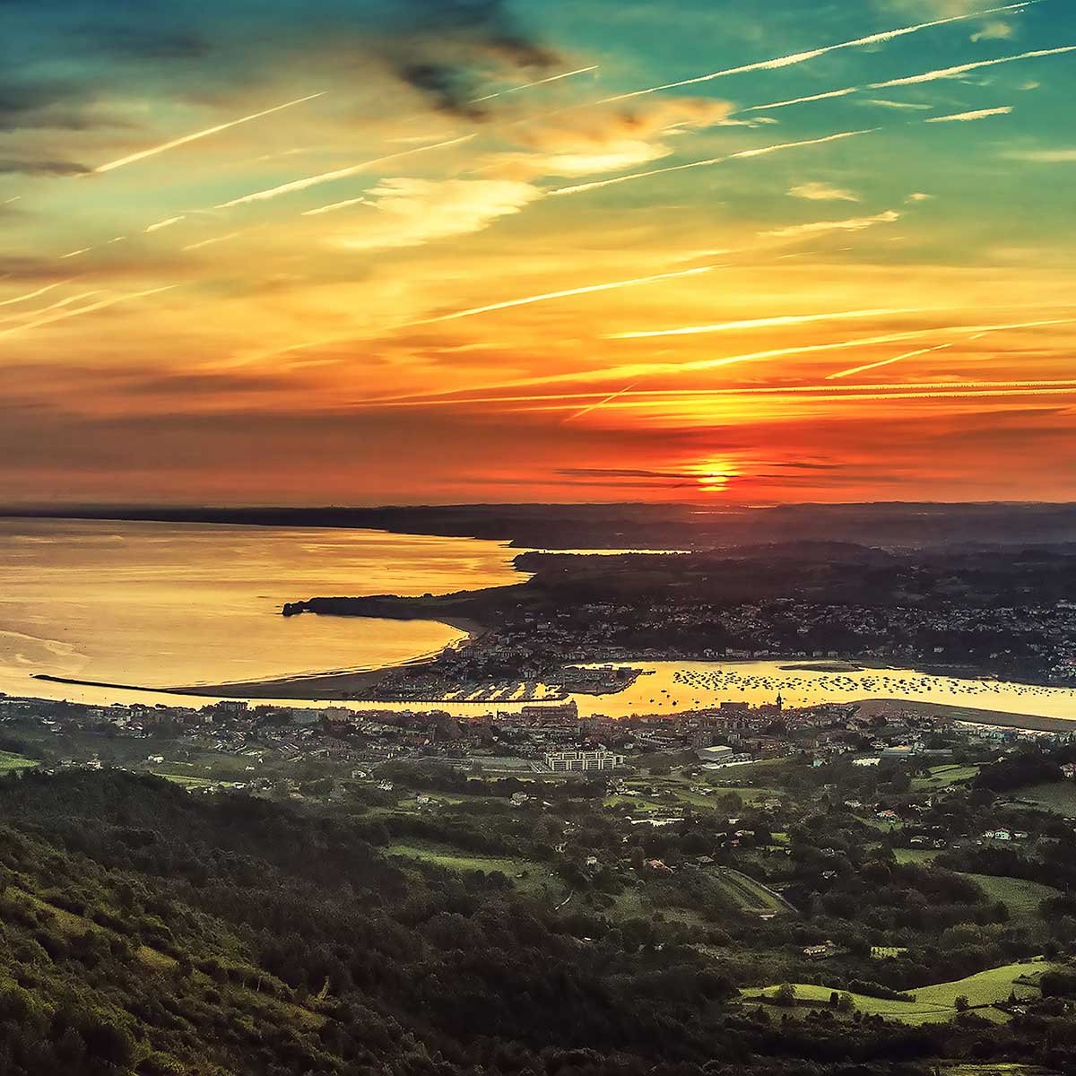 Tableau coucher de soleil pays basque tableau alu dibond, HEXOA