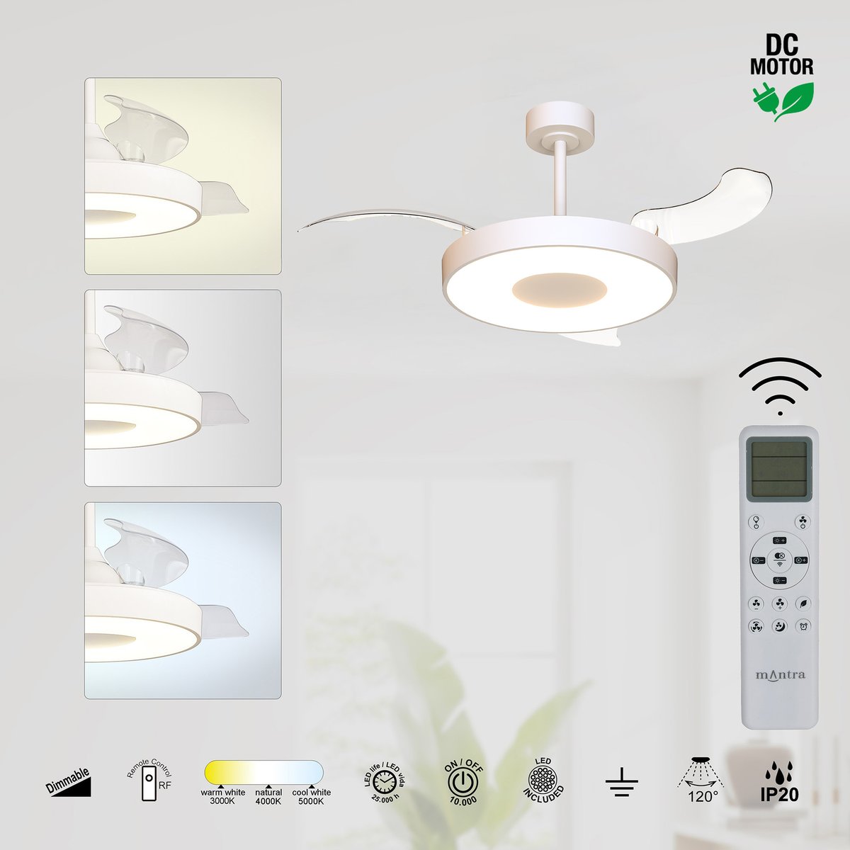 Ventilateur en métal, COIN FAN SMART blanc, MANTRA