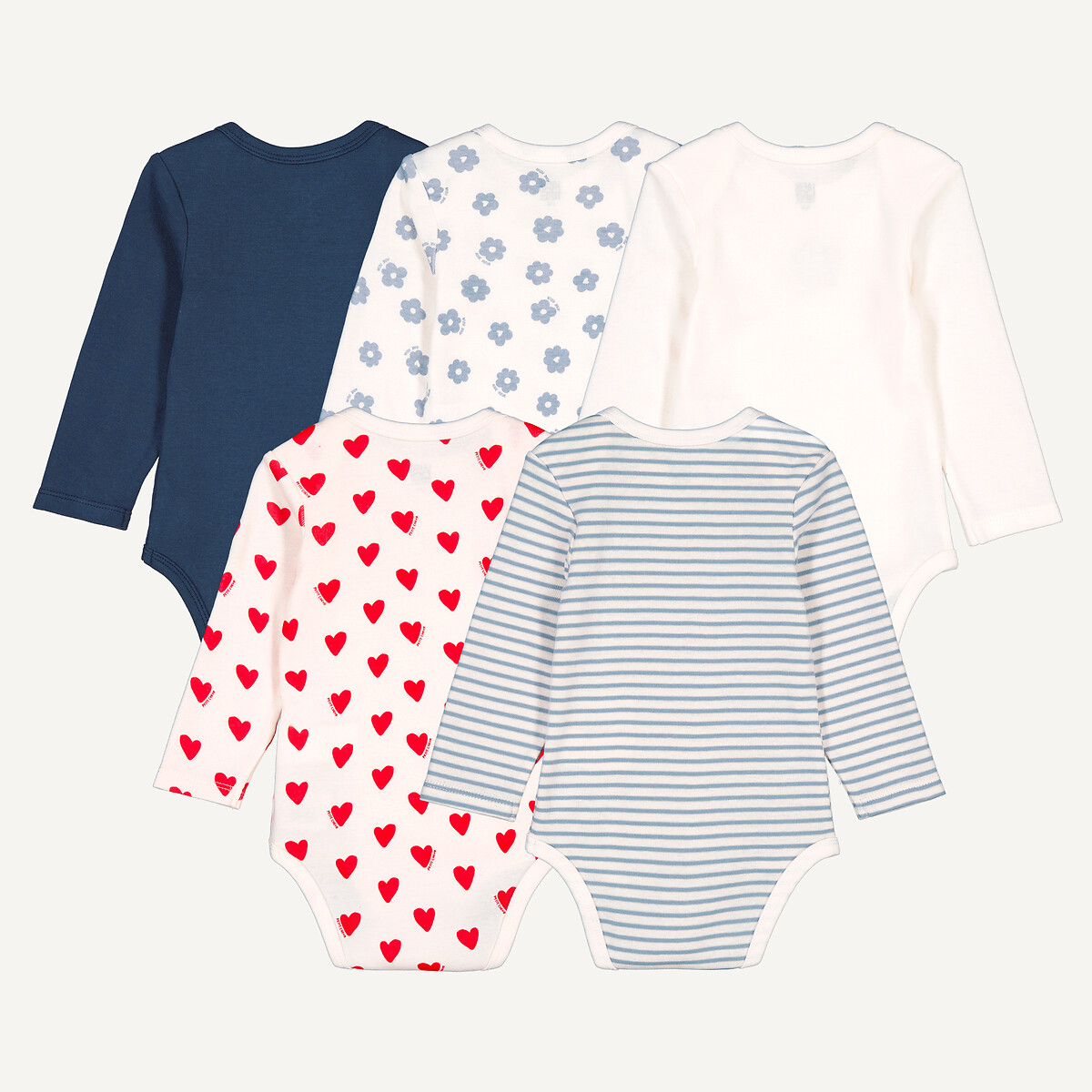 Lot de 5 bodies manches longues, emmanchures américaines assortis, LA REDOUTE COLLECTIONS