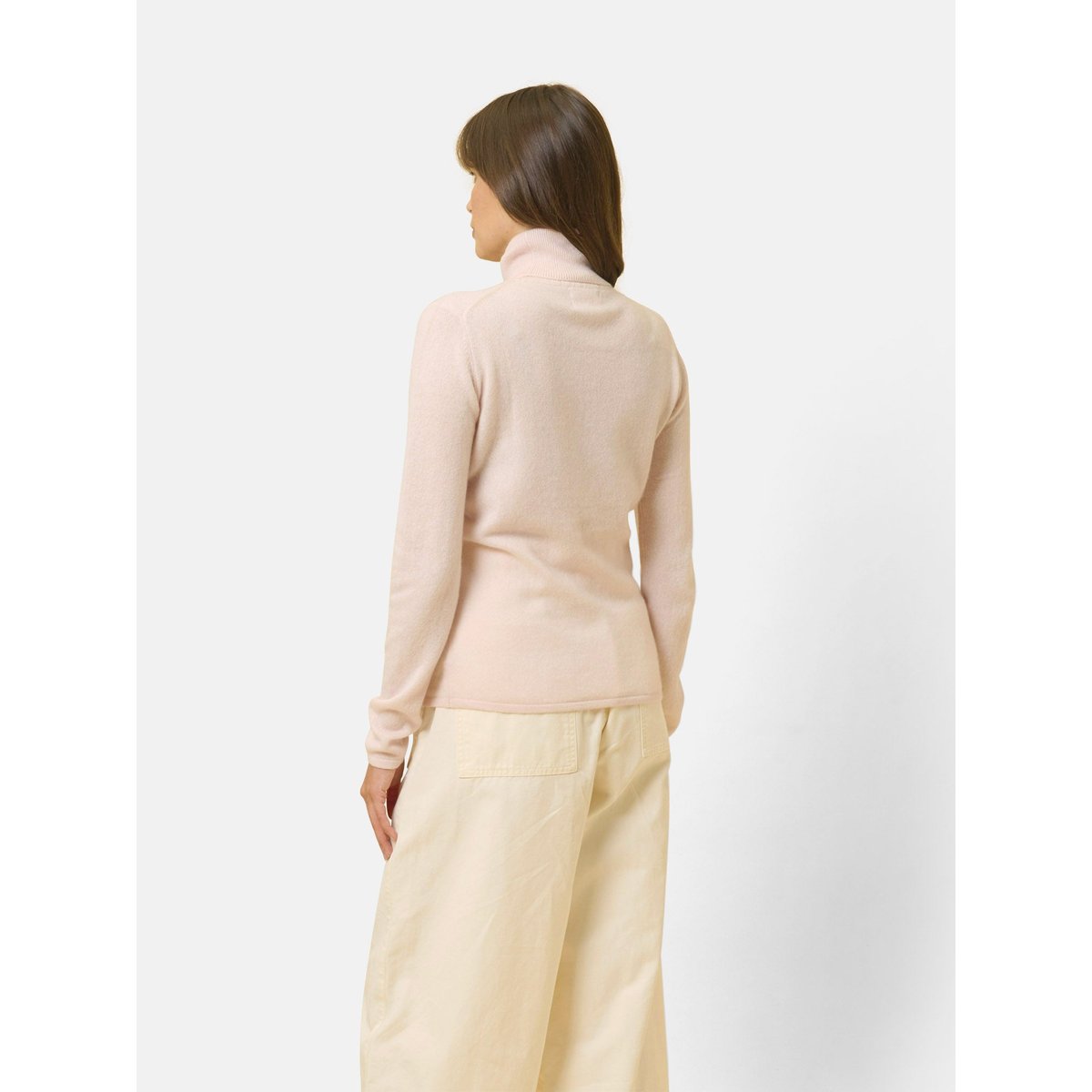 Pull Col Roulé Poudre Ava rose clair, JUST CASHMERE