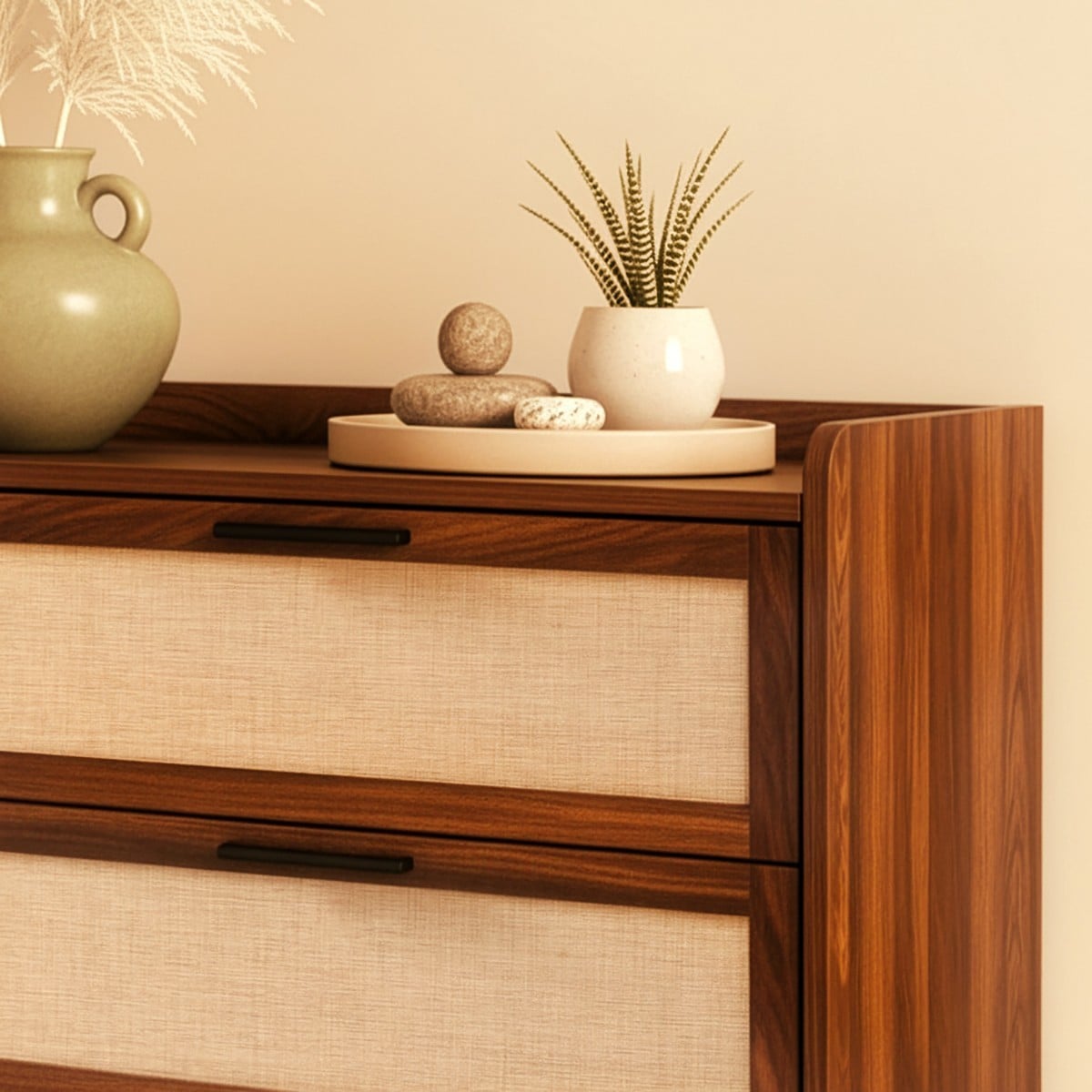 Commode 6 tiroirs décor noyer JETSON bois foncé, CALICOSY