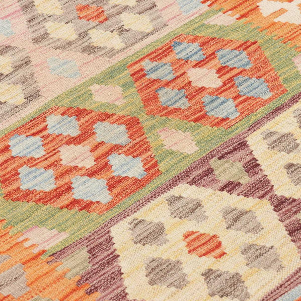 Tapis kilim au motif ethnique, tissé plat authentique, KILIM 24 multicolore, bleu, orange, UN AMOUR DE TAPIS