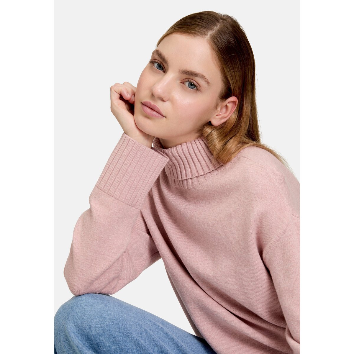 Pull-over en fine maille à col montant pale mauve melange, BETTY BARCLAY