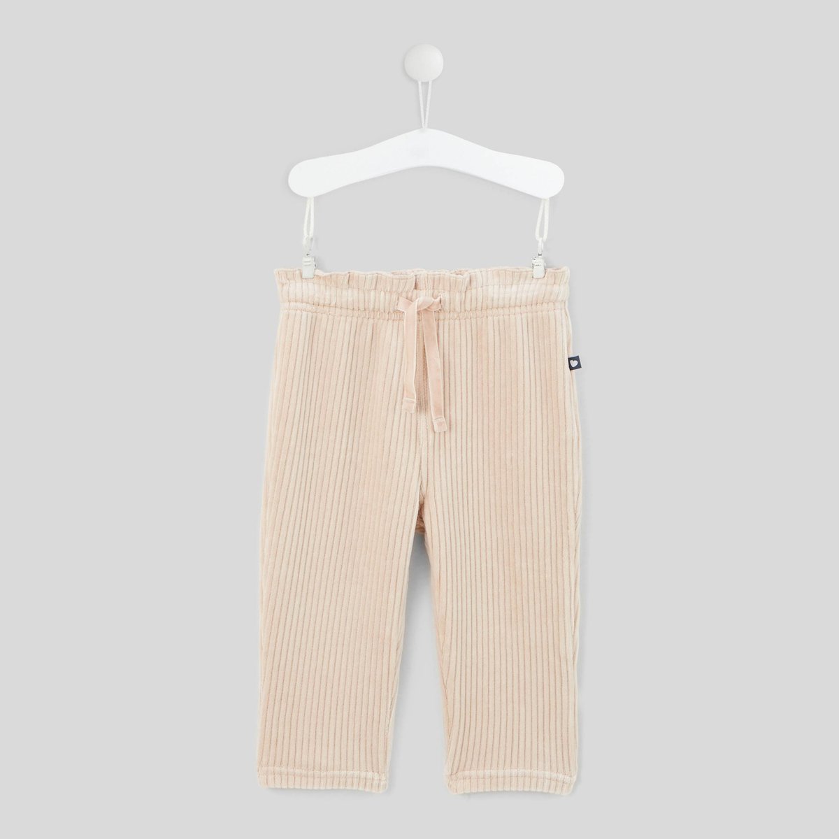 Pantalon taille élastique en velours maille uni contenant du coton calisson, BOUT'CHOU