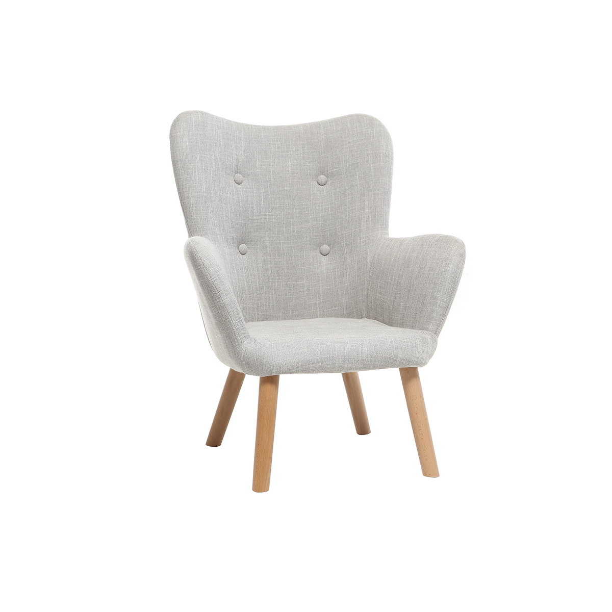 Fauteuil enfant scandinave en tissu et bois BABY BRISTOL gris clair, MILIBOO