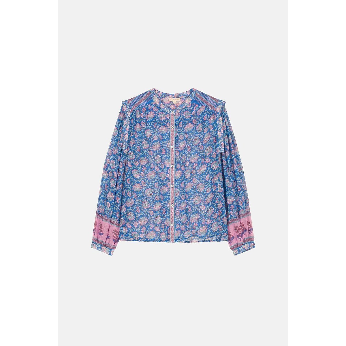 Jane Printed Blouse with Crew Neck and Long Sleeves blue print, LOUISE MISHA