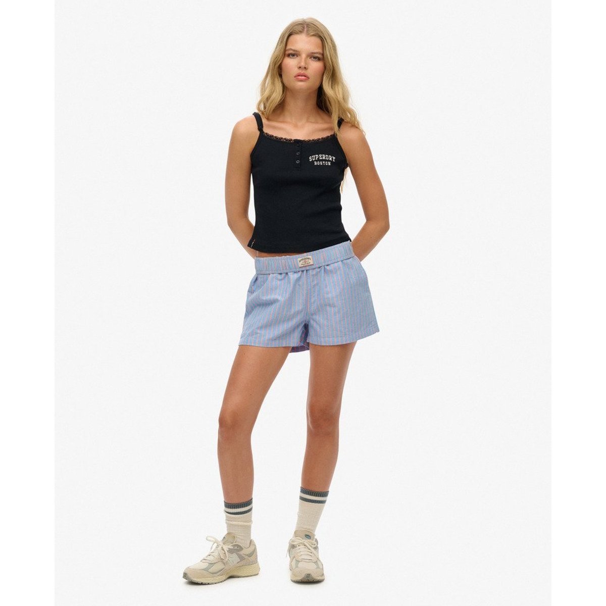 Short Rayé en Coton Bio Coupe Classique rayé bleu/rose, SUPERDRY