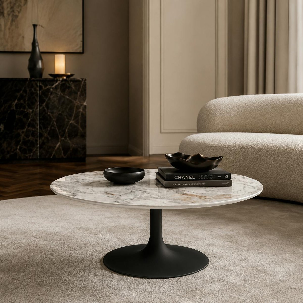 Table basse ronde en céramique marbrée LOMBARDIE blanc, PIER IMPORT