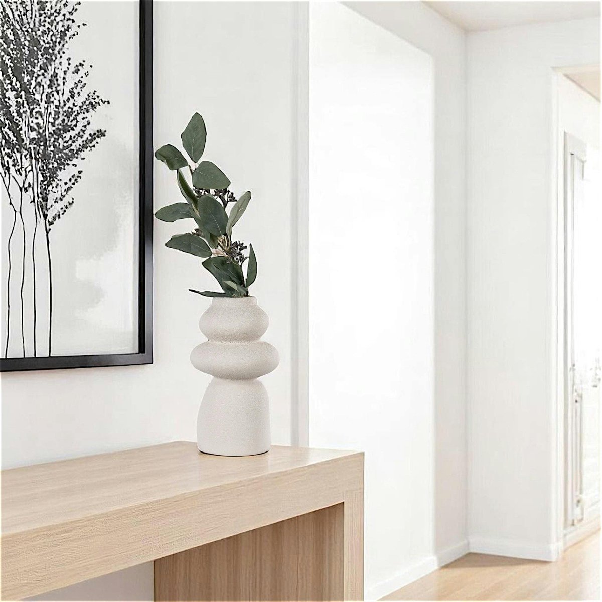Vase design en céramique beige beige, PIER IMPORT