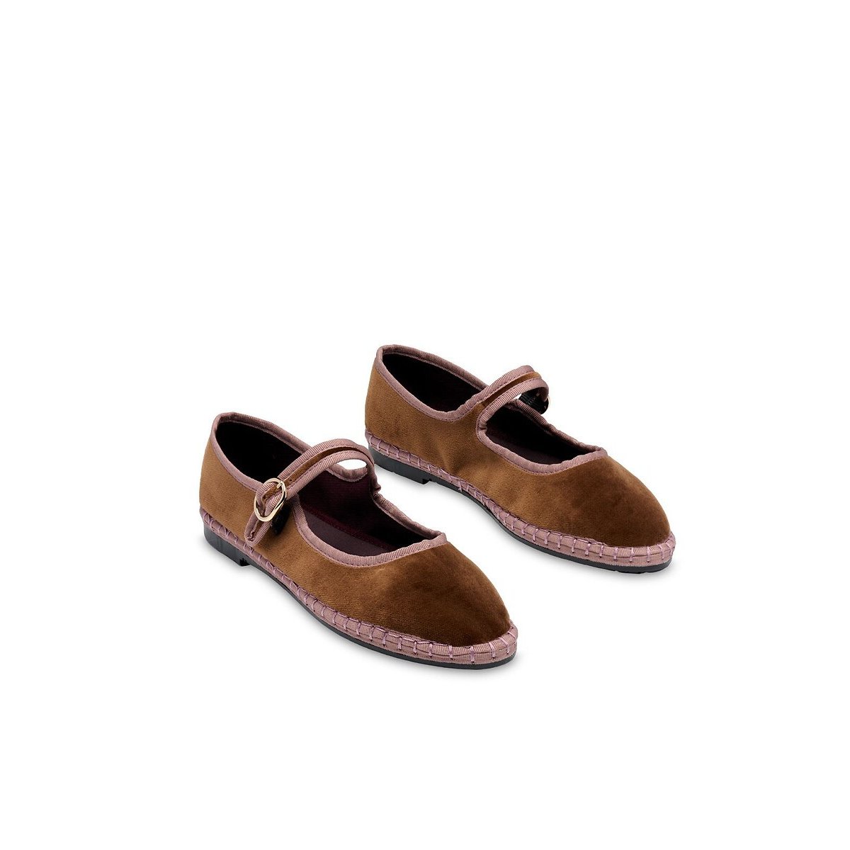 Ballerines Mary-Jane en velours Balthasar marron/rose, FLABELUS