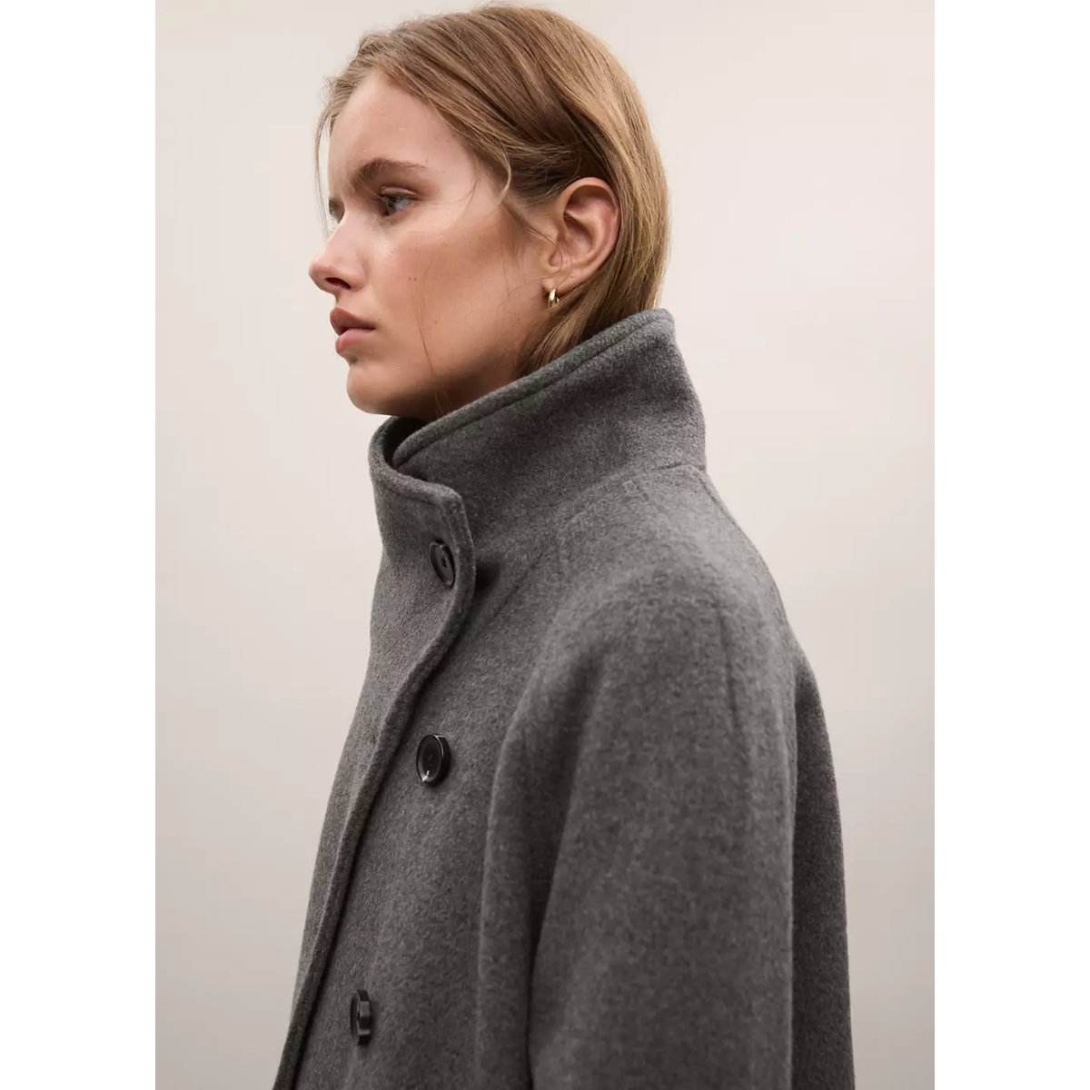 Manteau en laine à col cheminée gris chiné foncé, MANGO TEEN