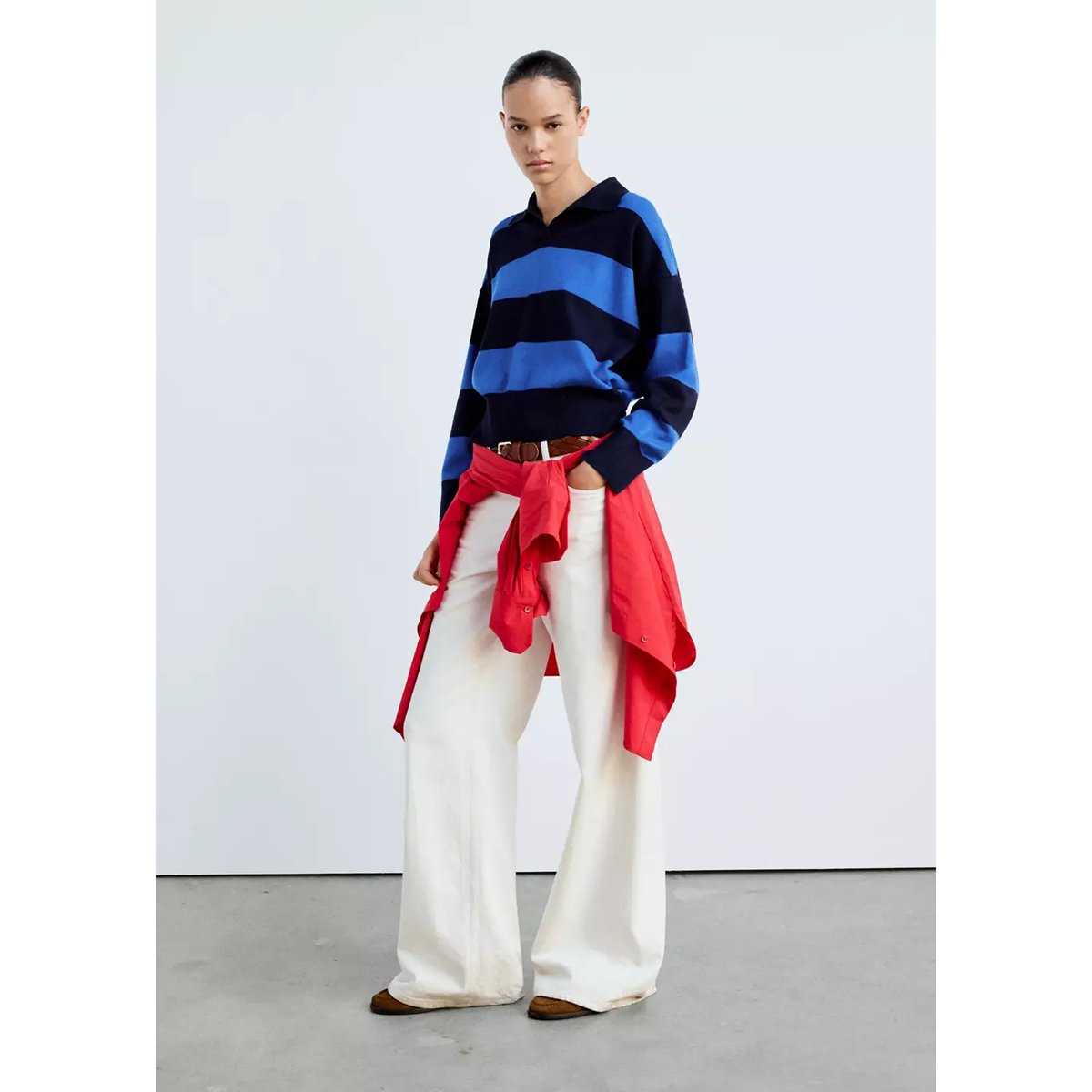 Pull-over rayures col polo bleu marine, MANGO