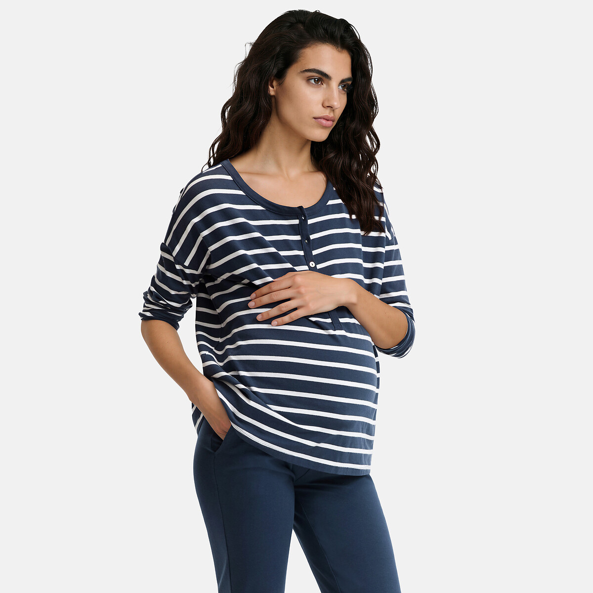 Maternity and Nursing Pyjamas blue stripes, LA REDOUTE COLLECTIONS