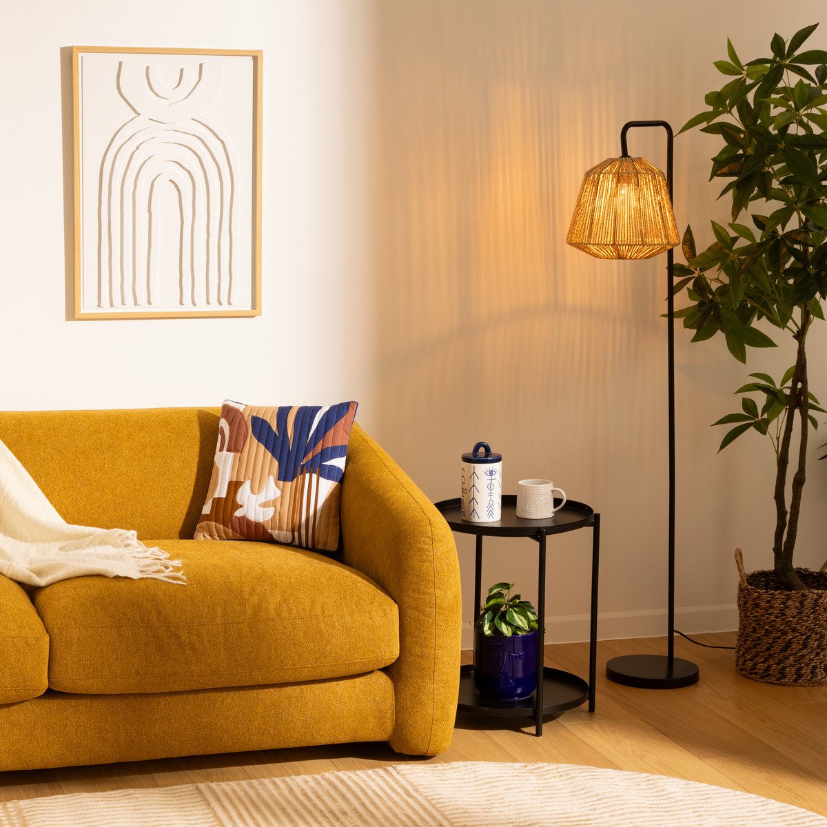 Lampadaire corde tressée JILY beige, ATMOSPHERA