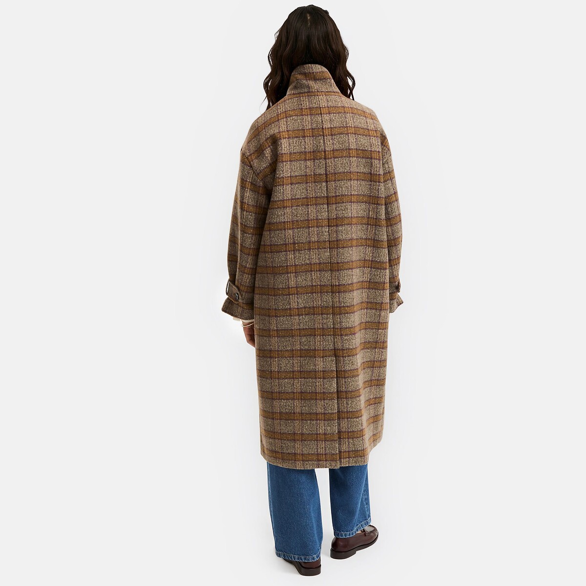 Cappotto a quadri con collo alto, in lana, a doppia fila di bottoni marrone a quadretti , LA REDOUTE COLLECTIONS
