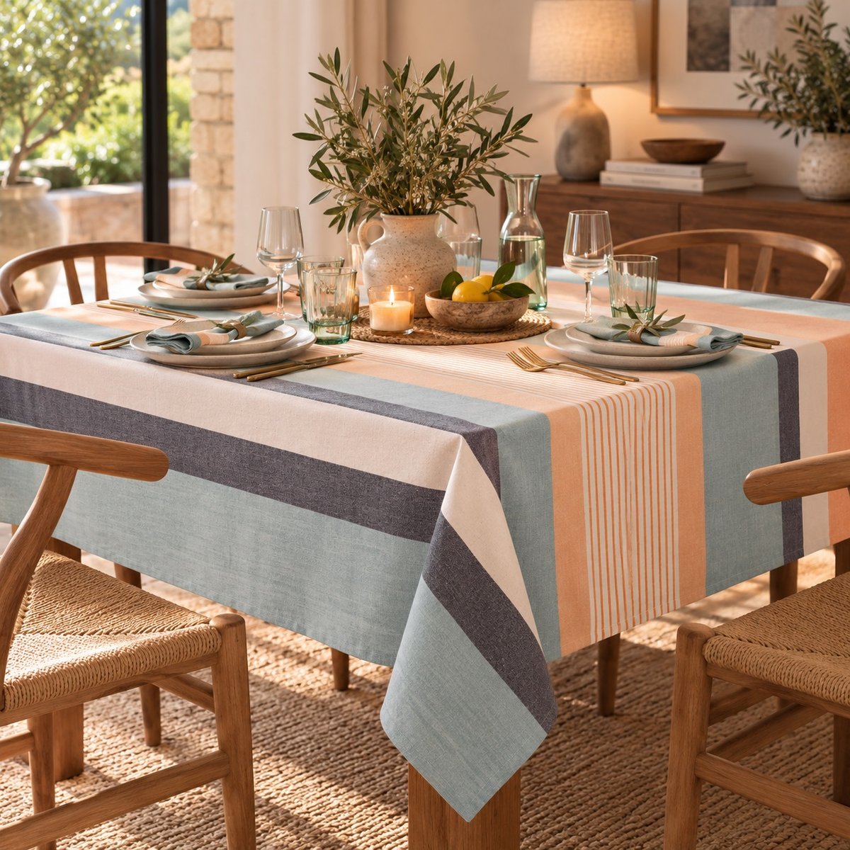 Nappe recyclée enduite Caresse Discrète azur, EDEN