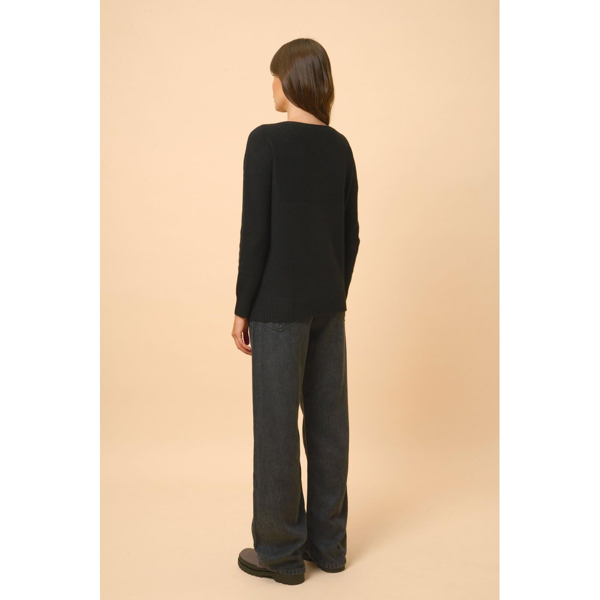 Pull Col V 4 Fils Noir Cassie noir, JUST CASHMERE