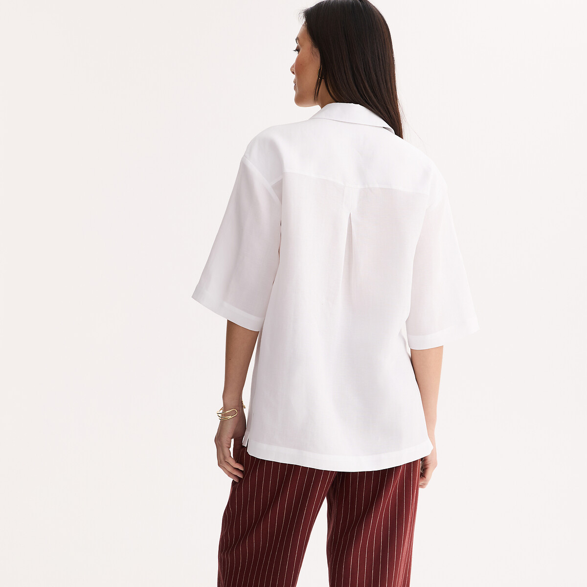Blusa túnica de Lyocell y lino de manga 3/4 blanco, ANNE WEYBURN