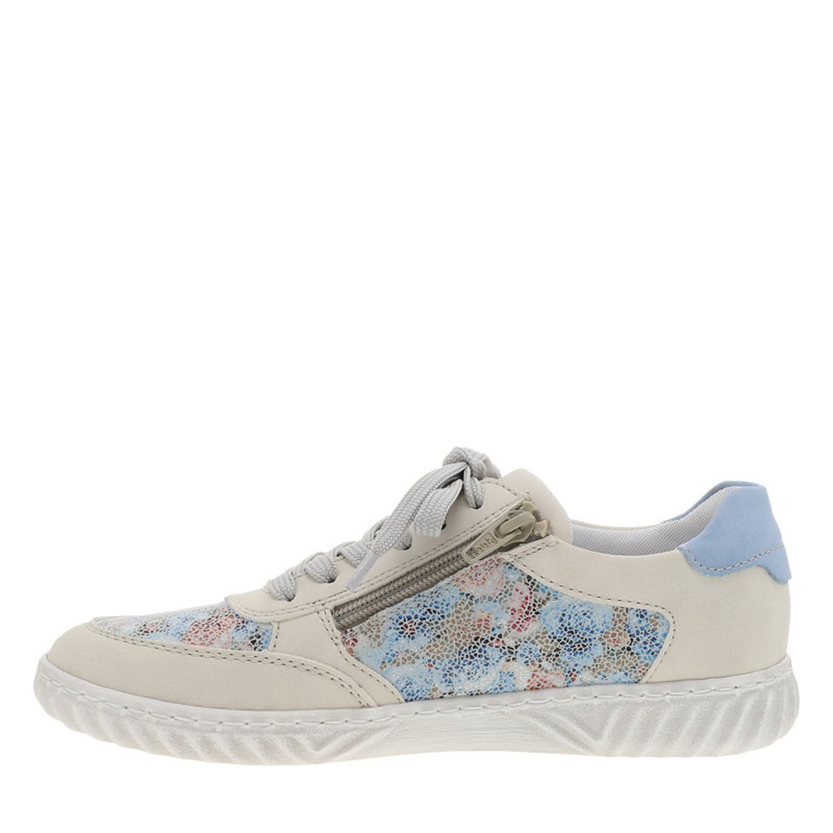 Tennis bleu ciel à talon plat avec des lacets et un zip latéral bleu clair, RIEKER