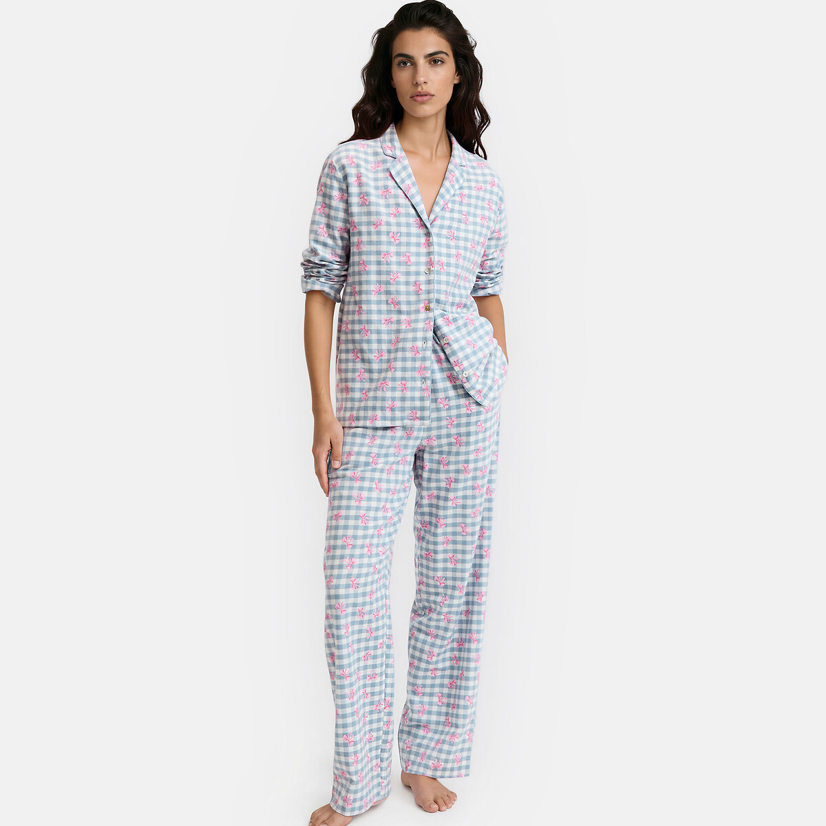 Flanellen pyjamavest met strikjesprint bedrukt, SO'HOME