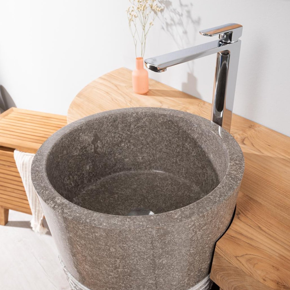 Meuble sous vasque en teck rectangle + vasque 120cm FLORENCE gris, WANDA COLLECTION