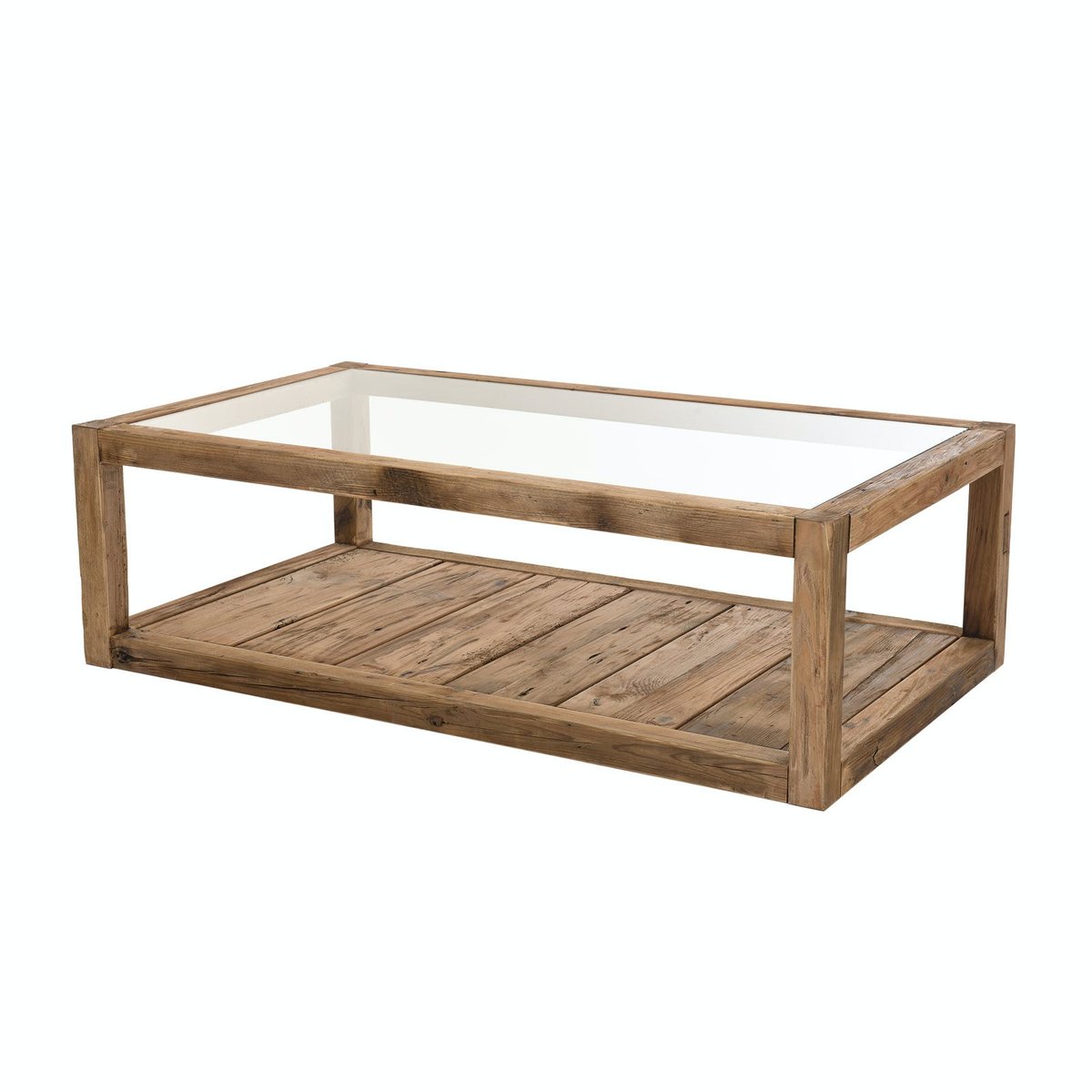 Table basse en pin plateau verre style campagne moderne DENVER bois naturel, PIER IMPORT