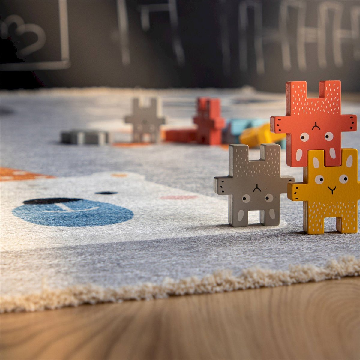 Tapis en coton motifs animaux, Joanna gris clair à motifs animaux multicolores, ARTE ESPINA