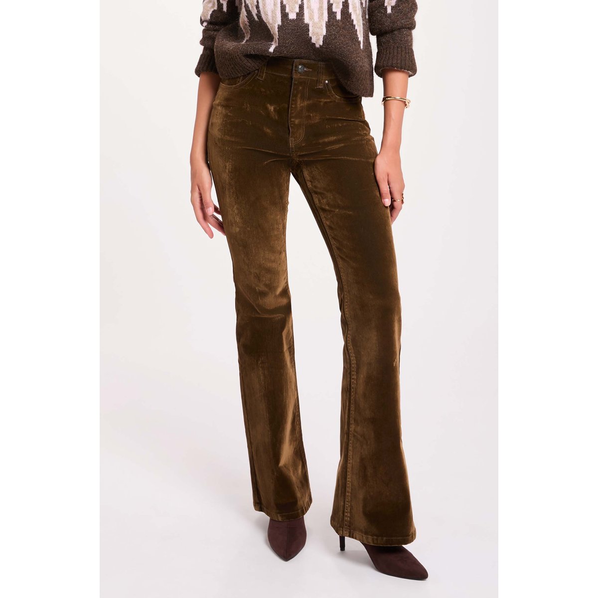 Pantalon bootcut velours couleur bronze, MORGAN