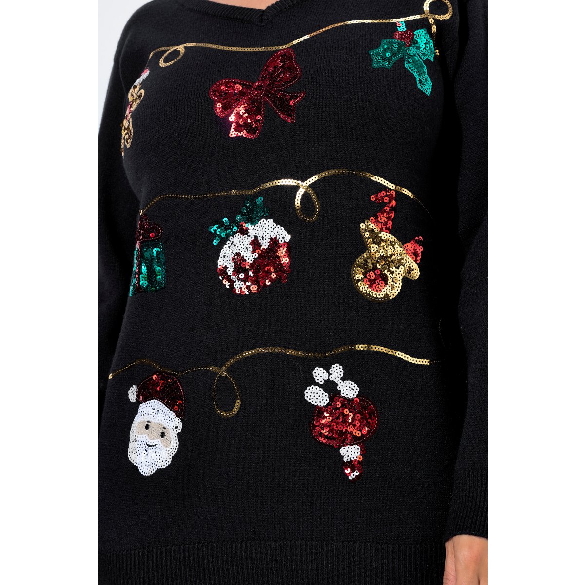 Pull de Noël, motif guirlandes noir, ULLA POPKEN