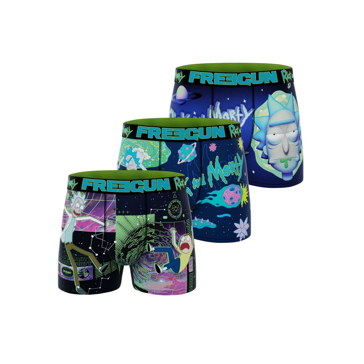 Lot De 3 Boxers Rick & Morty violet/vert/blanc/noir, FREEGUN