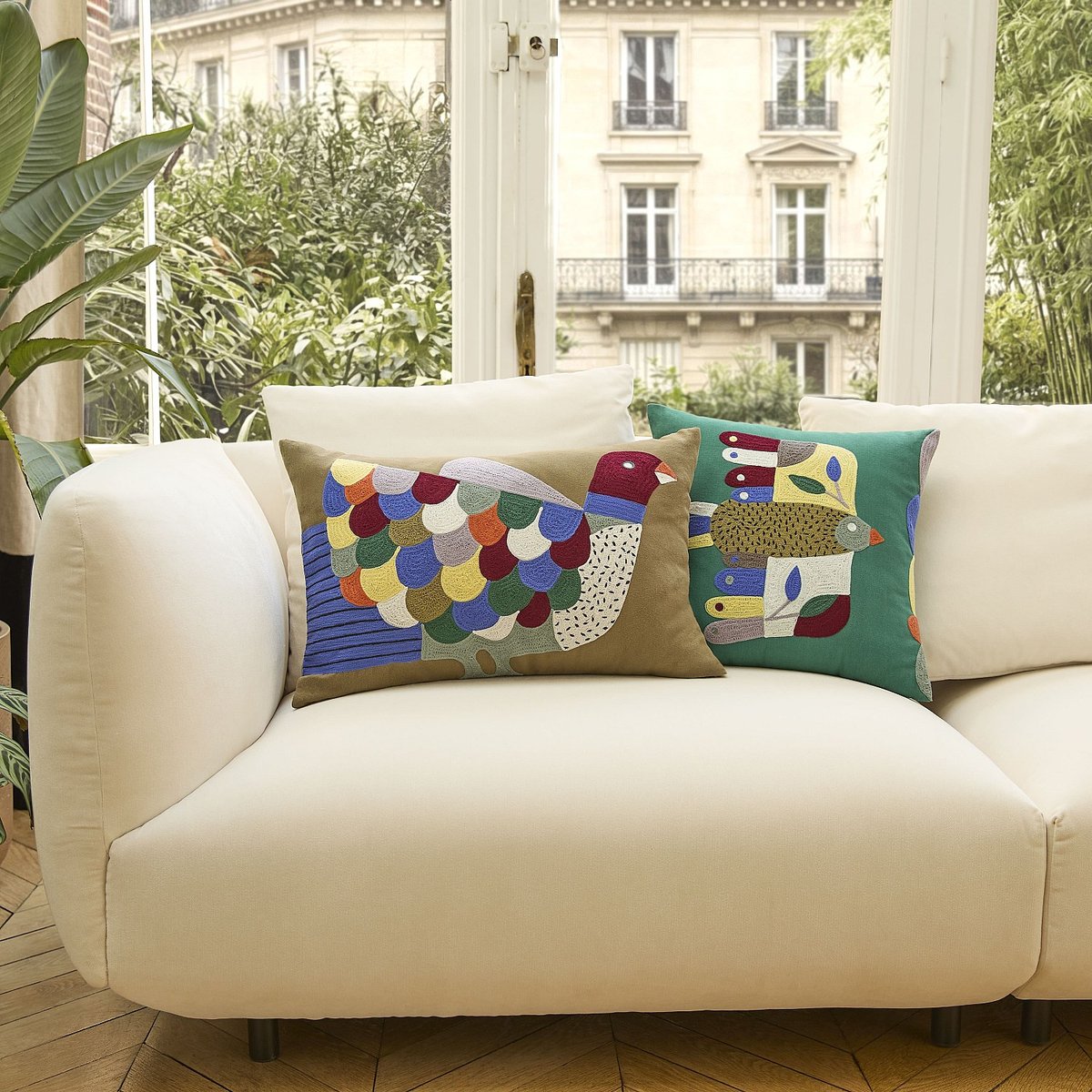 Coussin coton DIEGO vert, HABITAT