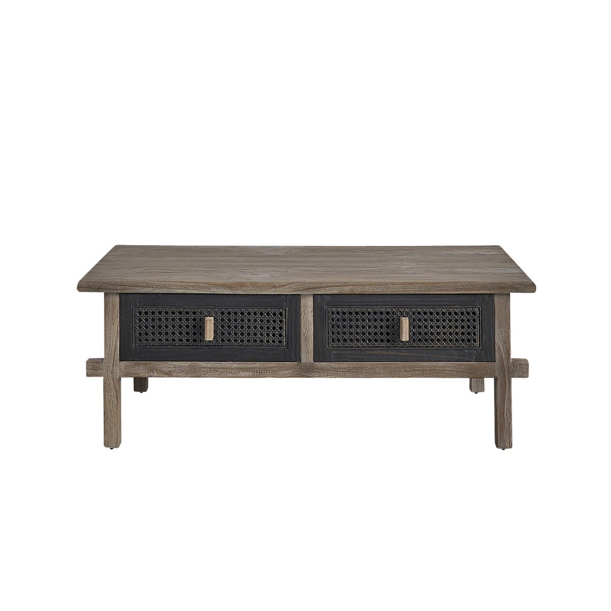 Table basse en bois recyclé massif 110 cm 2 tiroirs JUNKO gris, BERAH GETAH