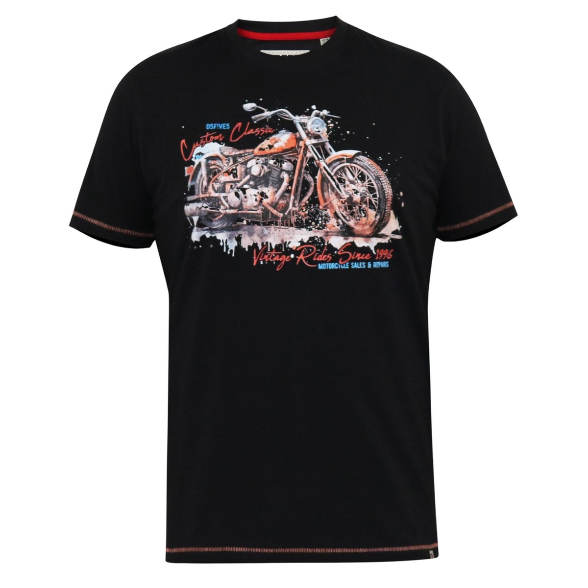 T-shirt motif/style moto grande taille LORNE noir délavé imprimé, DUKE