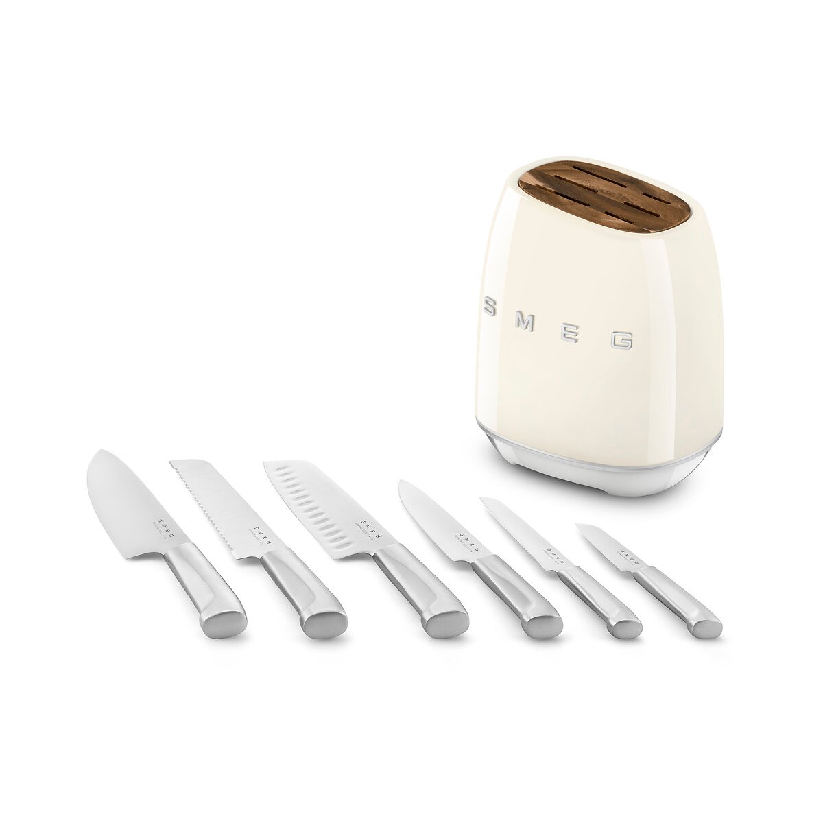 Bloc de 6 couteaux multi-usages crème, SMEG