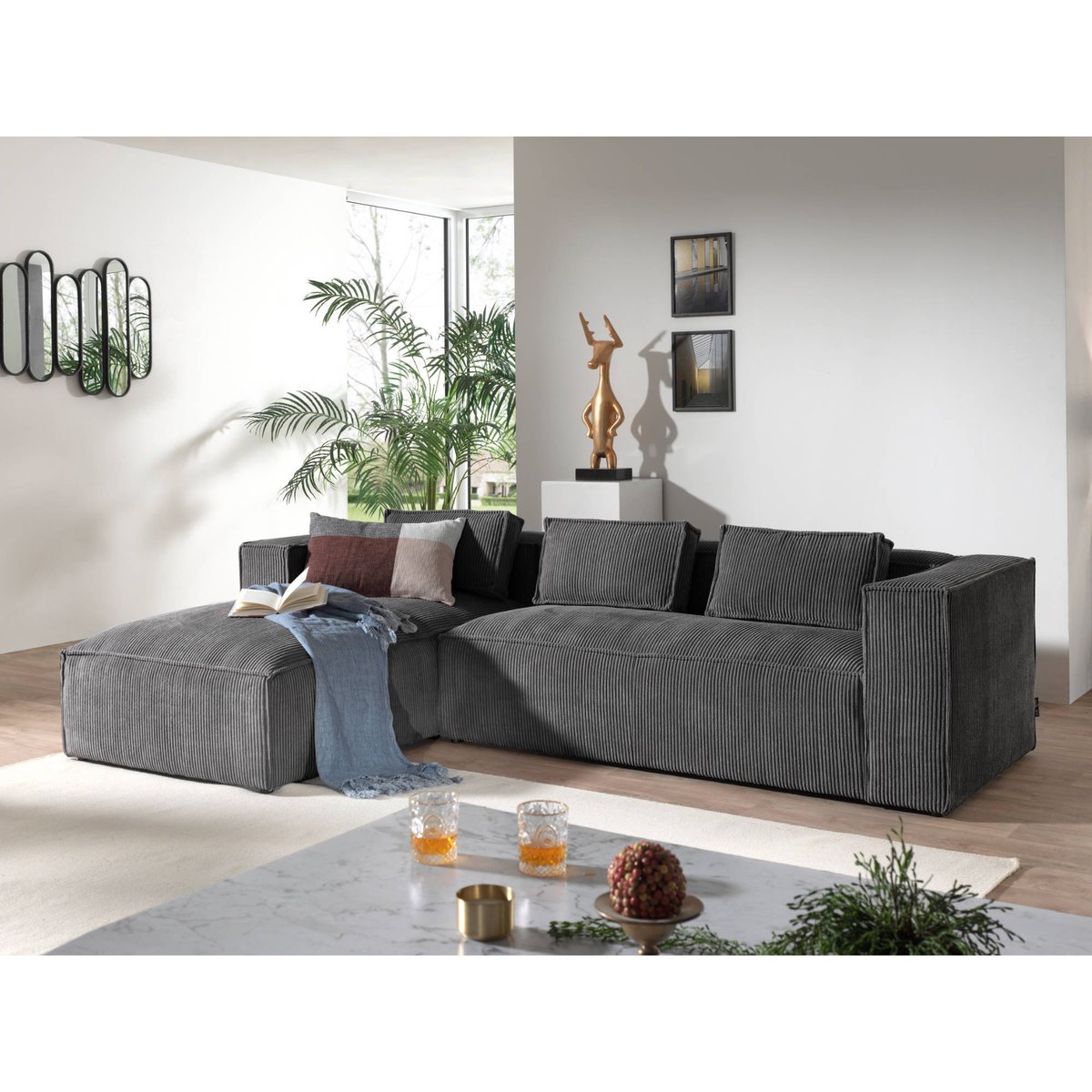 Canapé d'Angle gauche 4 places - STELLA gris foncé, BEST MOBILIER