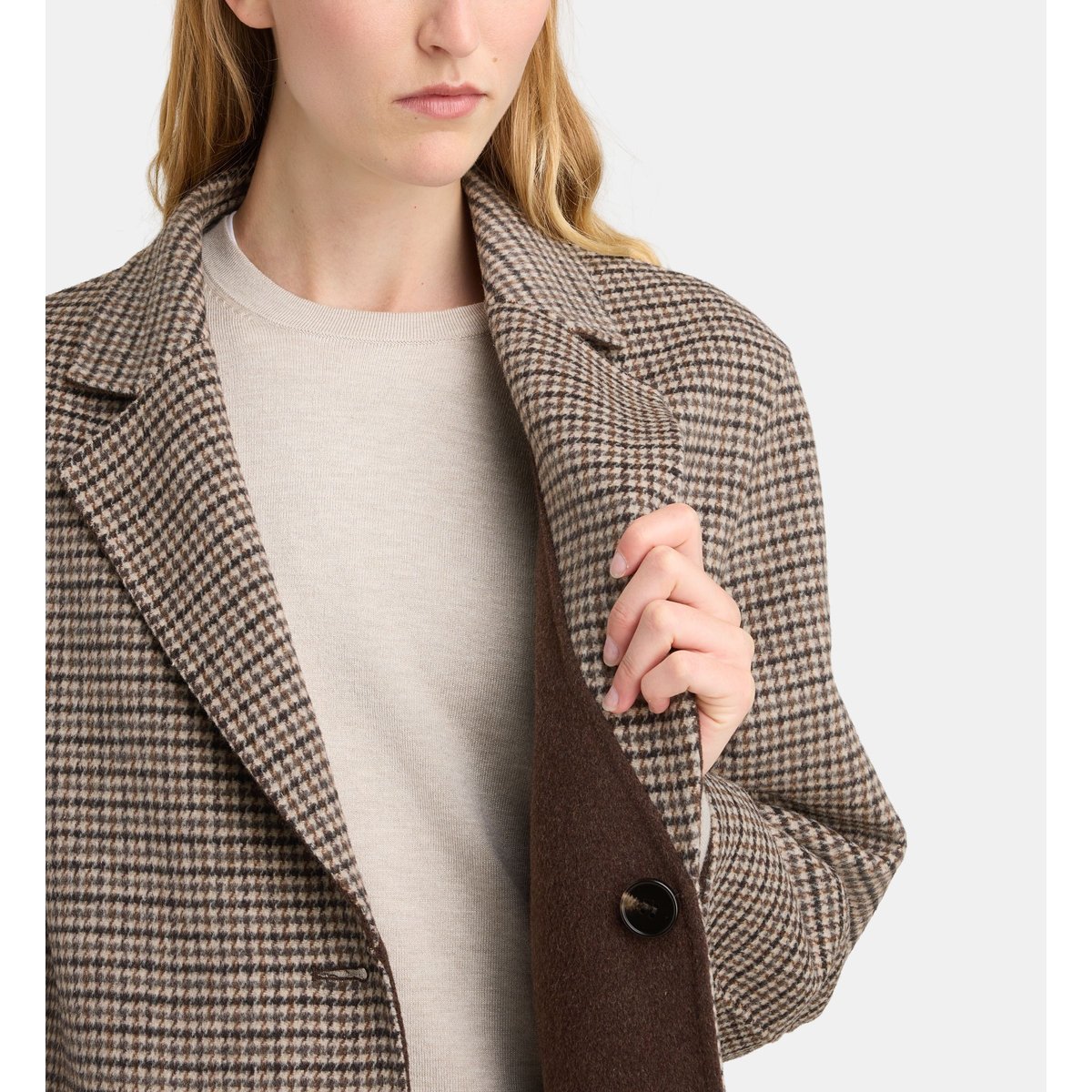 Manteau mi long réversible claudel bi chk marron, GALERIES LAFAYETTE