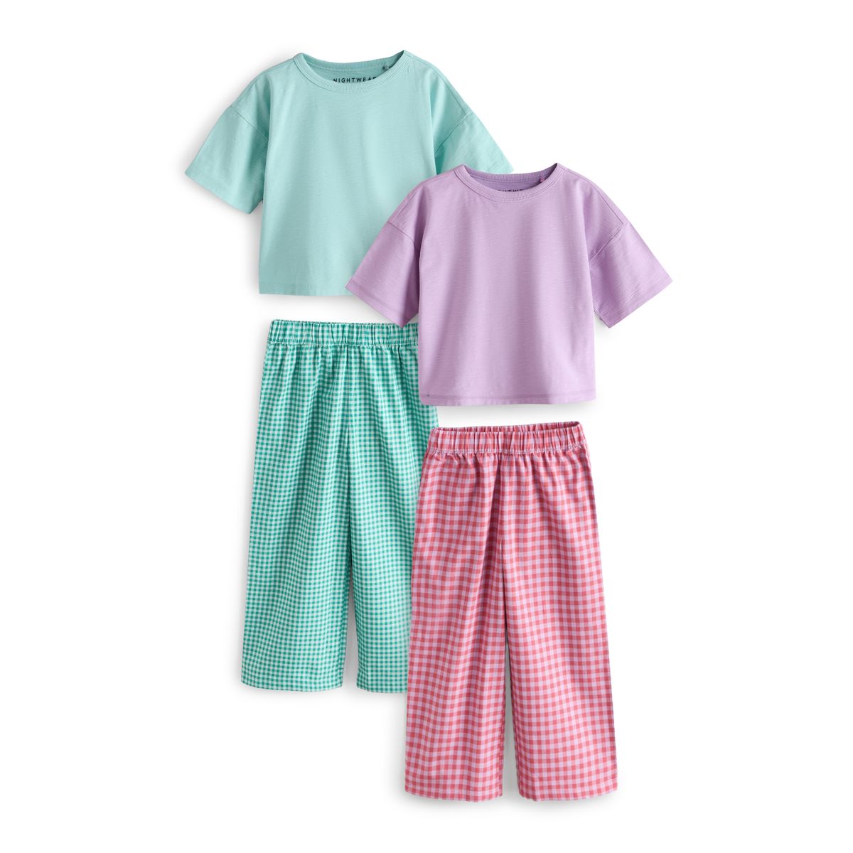 Pyjama large tissé, lot de 2 rose/vert, NEXT