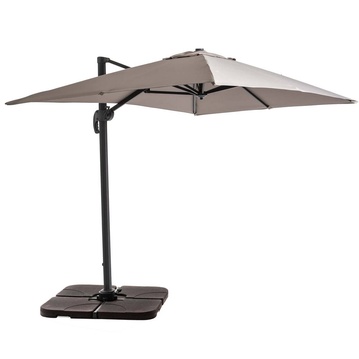Parasol déporté inclinable rotatif et 4 dalles remplissable, AMALYA taupe, OVIALA
