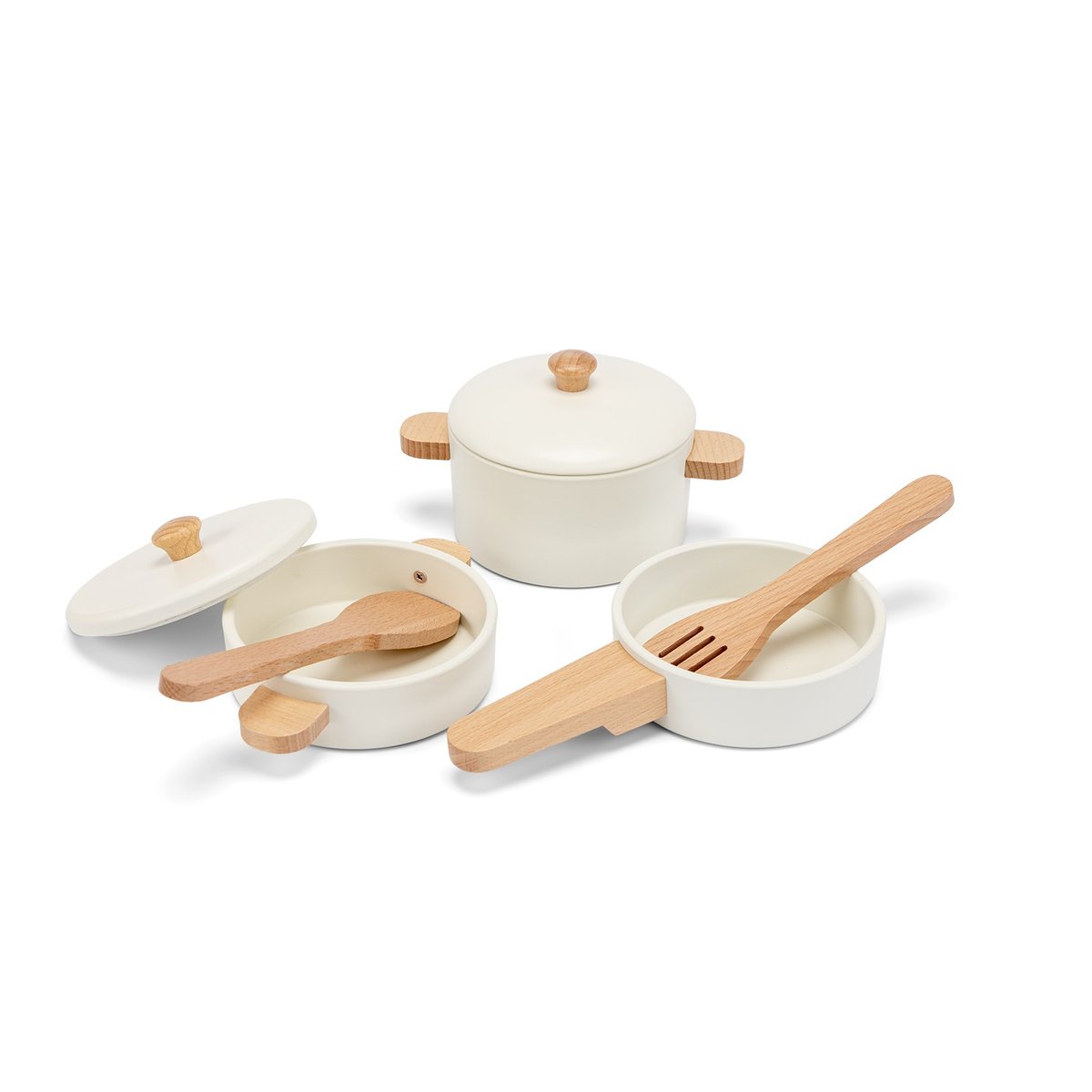 Ensemble de casseroles en bois blanc, NEW CLASSIC TOYS