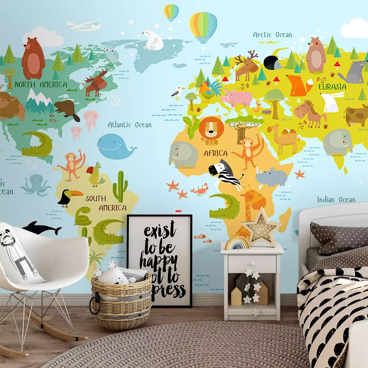 Papier peint enfant world map intissé, HEXOA