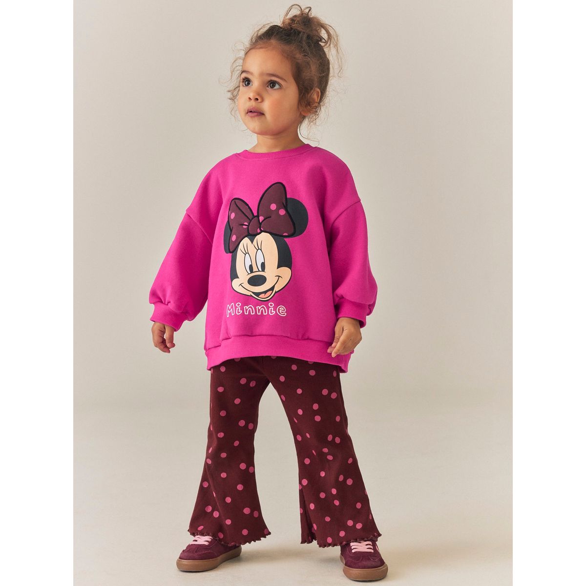 Ensemble sweat et pantalon évasé minnie mouse rose framboise à pois, NEXT