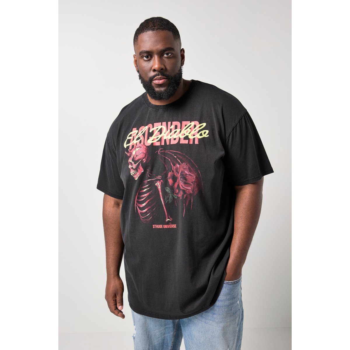 T-shirt oversize noir, STHUGE