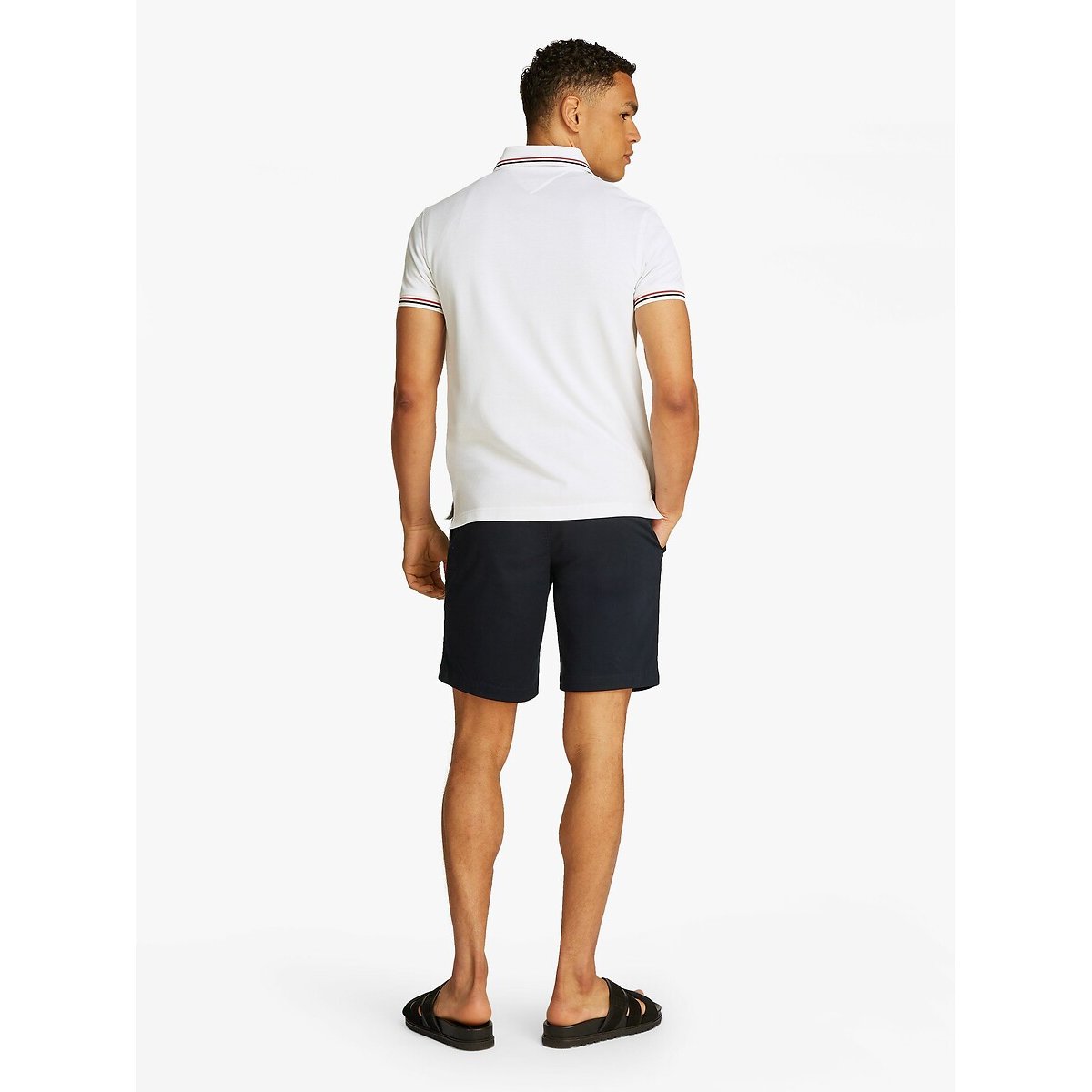 Polo ajusté à liserés blanc, TOMMY HILFIGER