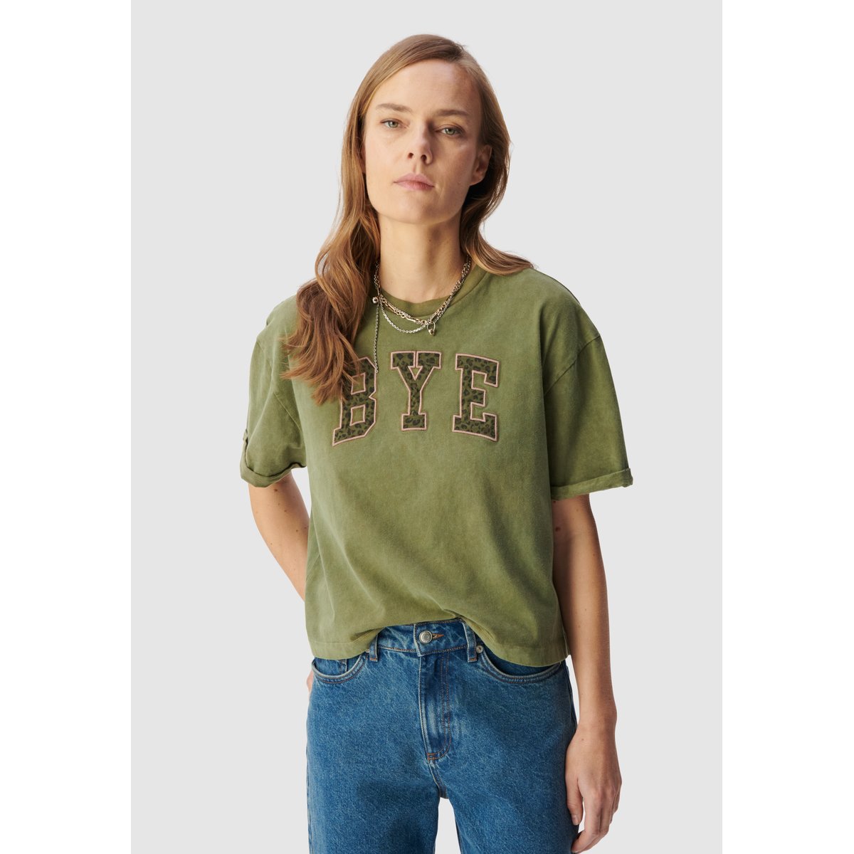 Tee-shirt oversize sérigraphie BYE kaki, IKKS