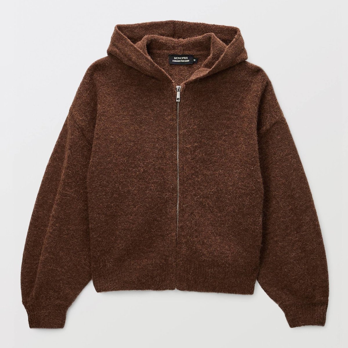 Sweat zippé uni contenant de la laine et de l'alpaga pudding, MONOPRIX