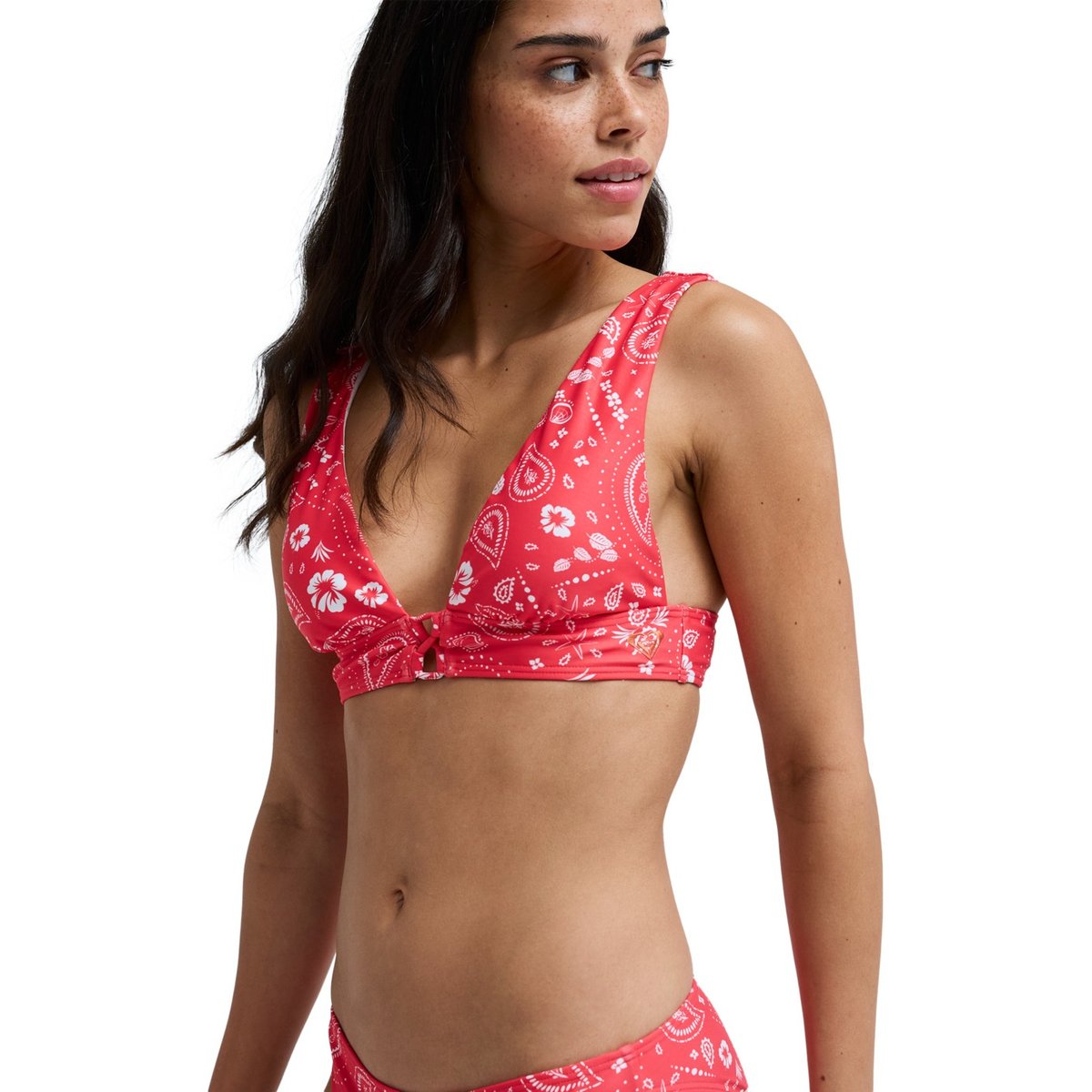 Haut de maillot de bain bikini bralette BEACH BANDANA ELONGATED BRA. rouge hibiscus boho bandana random, ROXY